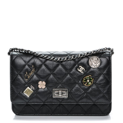 Chanel Aged Calfskin Quilted Lucky Charms 2.55 Reissue Wallet On Chain WOC Black 1 of 8