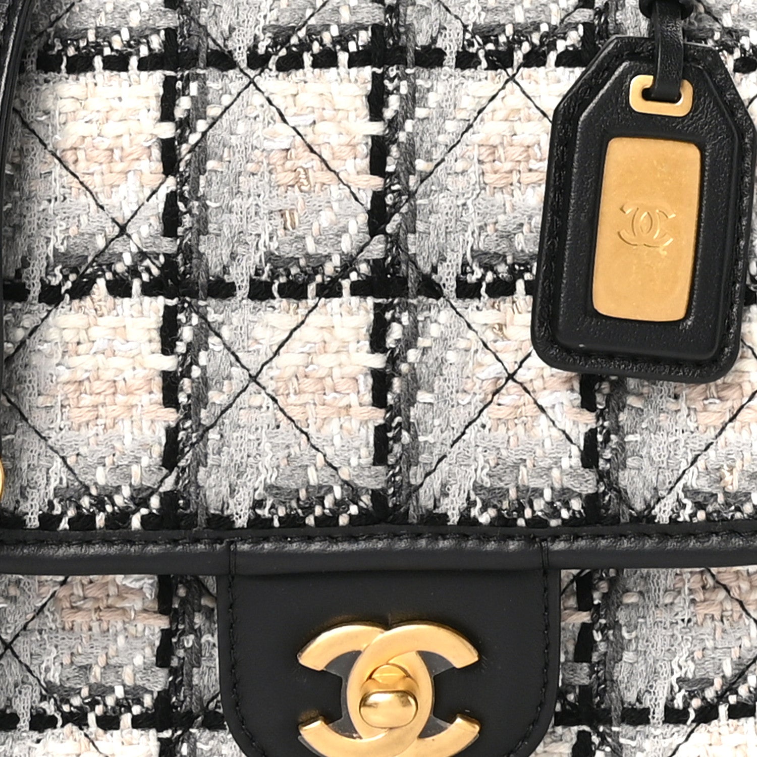 Chanel Tweed Calfskin School Memory Mini Top Handle Flap Ecru Grey Beige Black 9 of 13