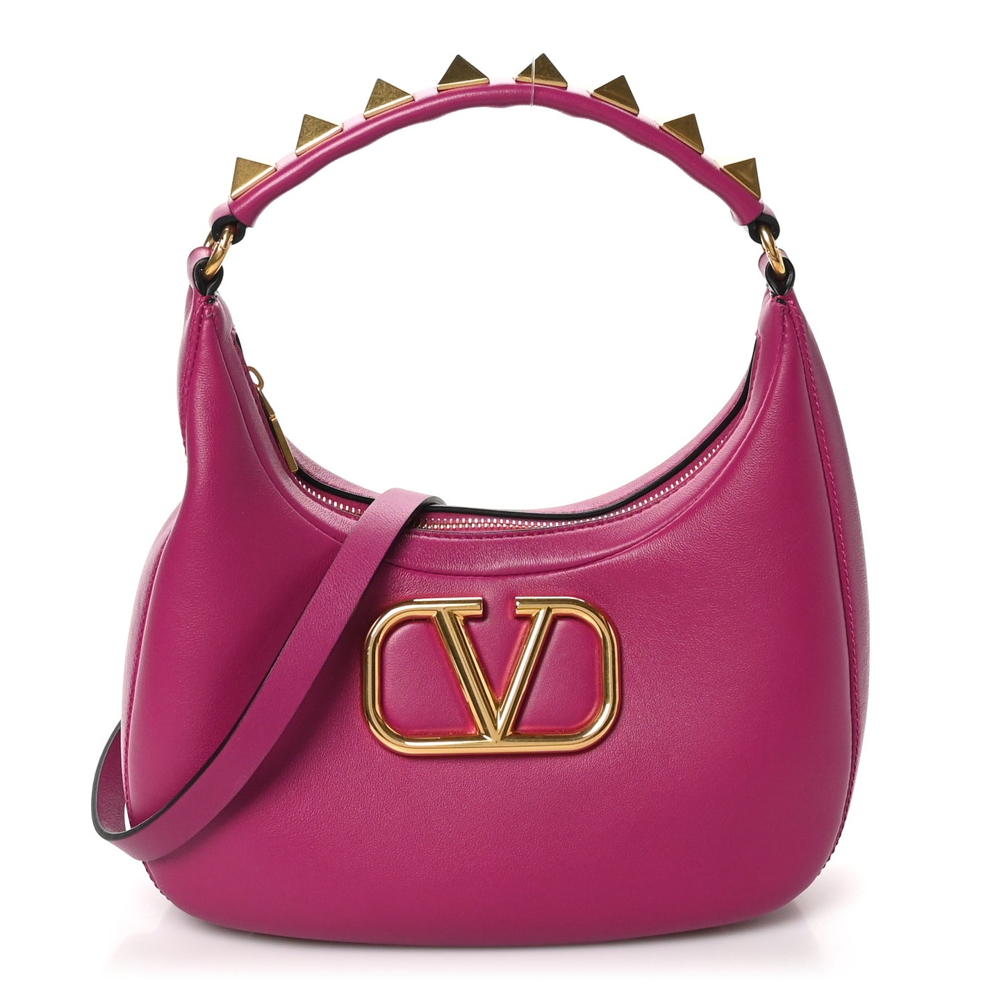Calfskin Stud Sign Zip Hobo Rose Violet
