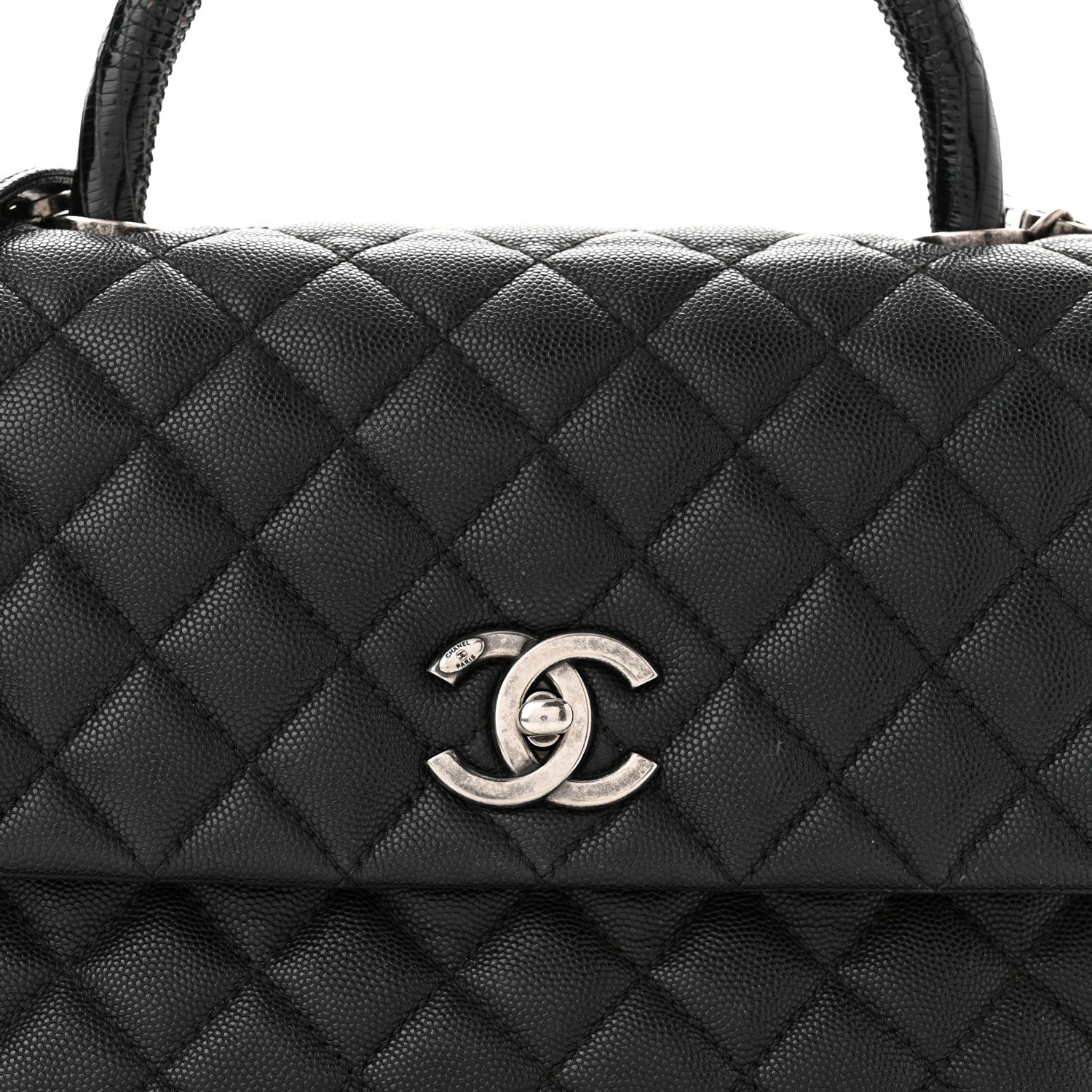 Chanel Caviar Lizard Embossed Quilted Small Coco Handle Flap Black 7 of 9