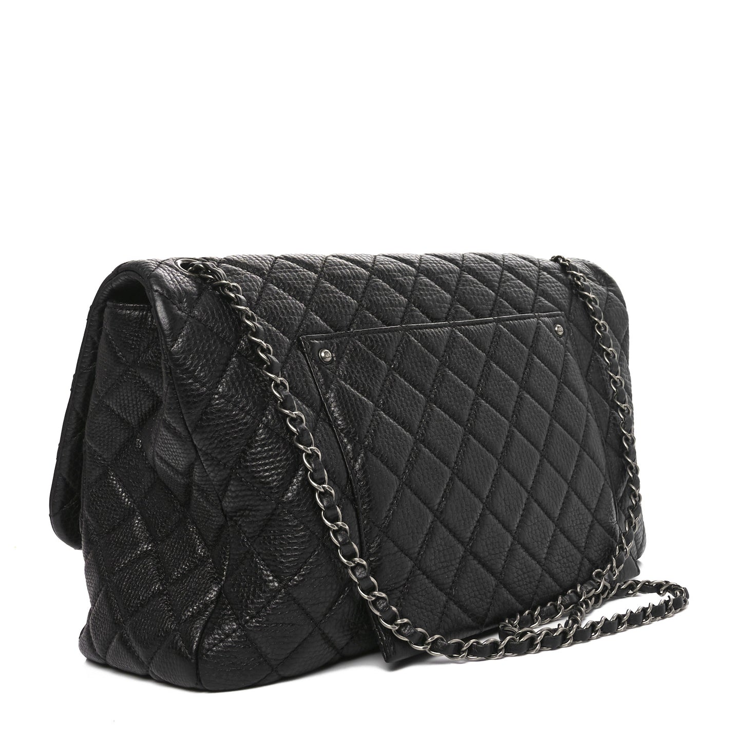 Grained Calfskin Quilted Small XXL Travel Flap Bag Black