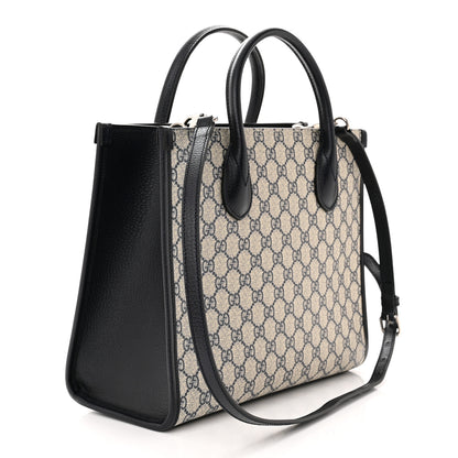 Gucci GG Supreme Monogram Textured Dollar Calfskin Small Retro Interlocking G Tote Bag Beige Blue 3 of 10