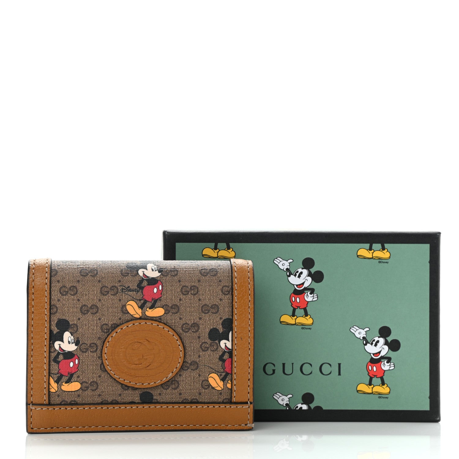 Gucci X DISNEY Mini Vintage GG Supreme Monogram Mickey Mouse Card Holder Wallet Beige Vintage Sun Oil 9 of 9