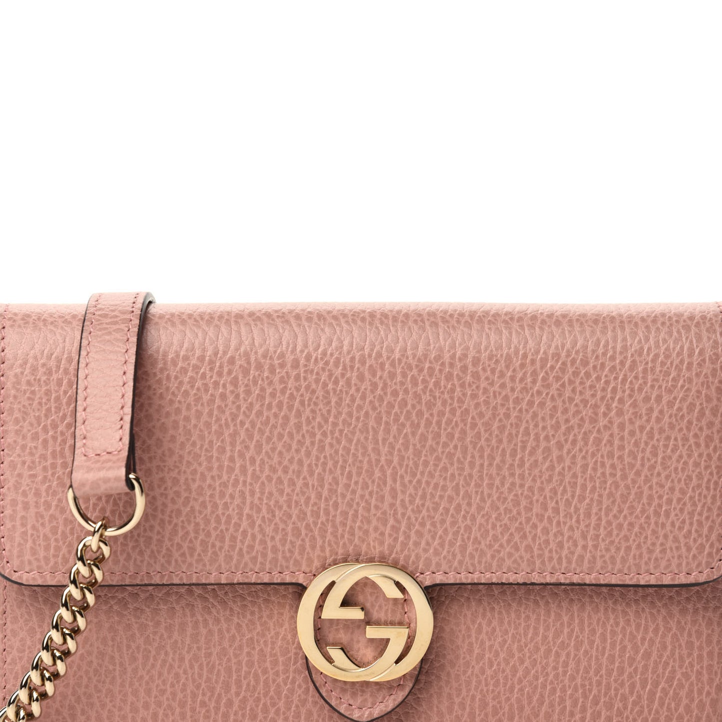 Dollar Calfskin Interlocking G Chain Wallet Soft Pink