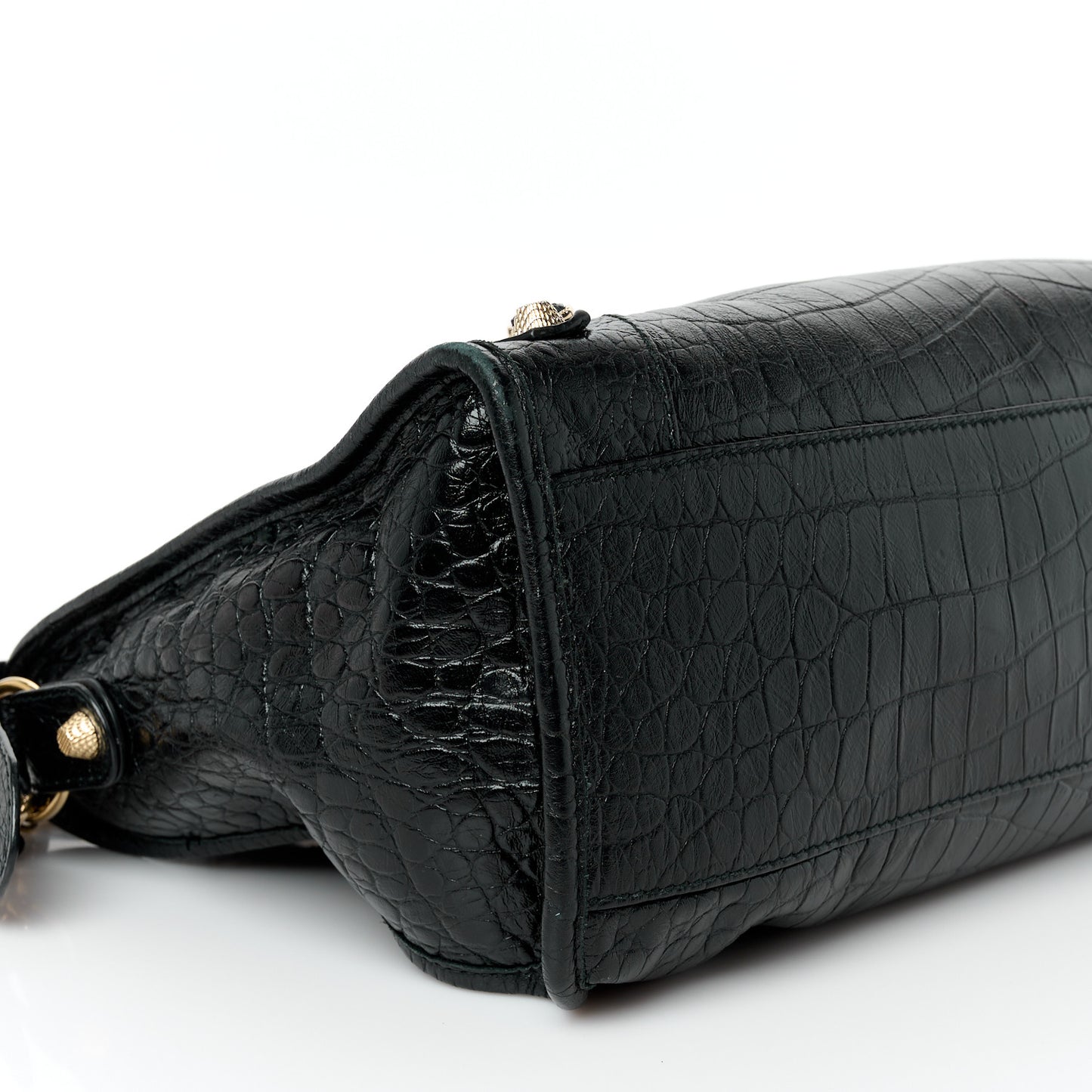 Calfskin Crocodile Embossed Giant 12 Gold Hardware City Black