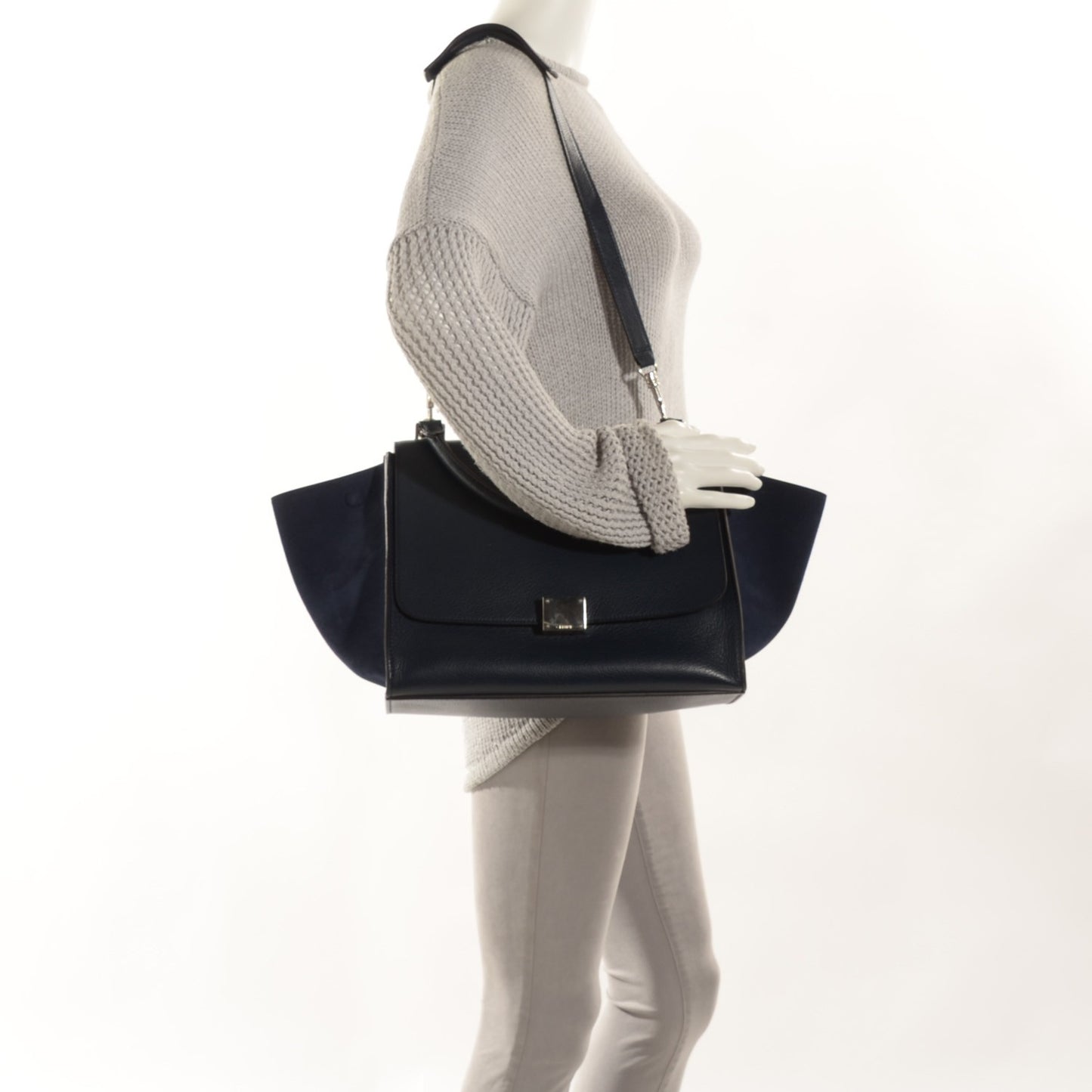 Drummed Calfskin Suede Medium Trapeze Navy