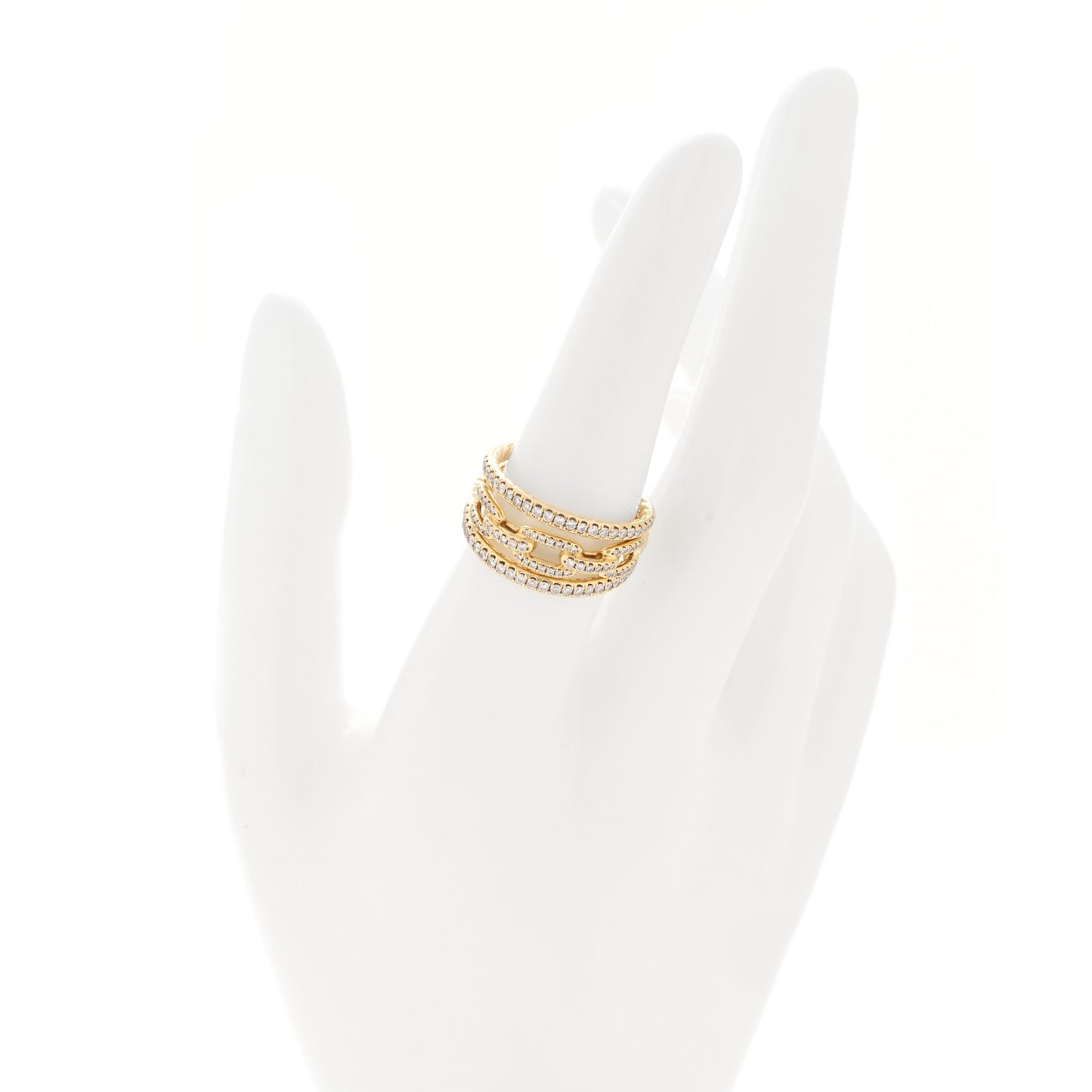 18K Yellow Gold Diamond Stax Three-Row Pave Chain Link Ring 54 7