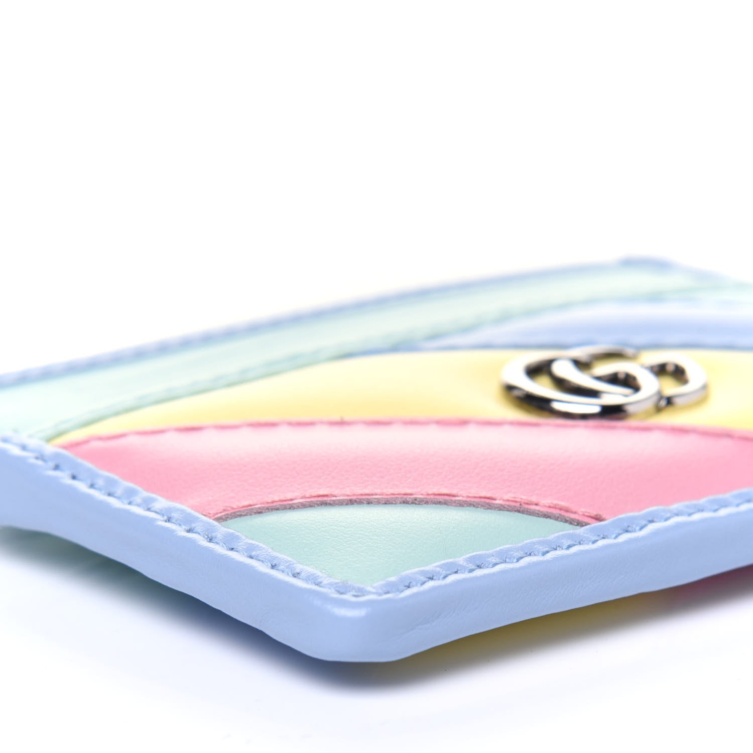 Gucci Calfskin Matelasse Diagonal GG Marmont Card Holder Wallet Multicolor Pastel 7 of 9