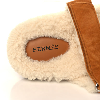 Hermes Suede Goatskin Woolskin Womens Chypre Sandals 39 Brun Fume Ecru 7 of 8