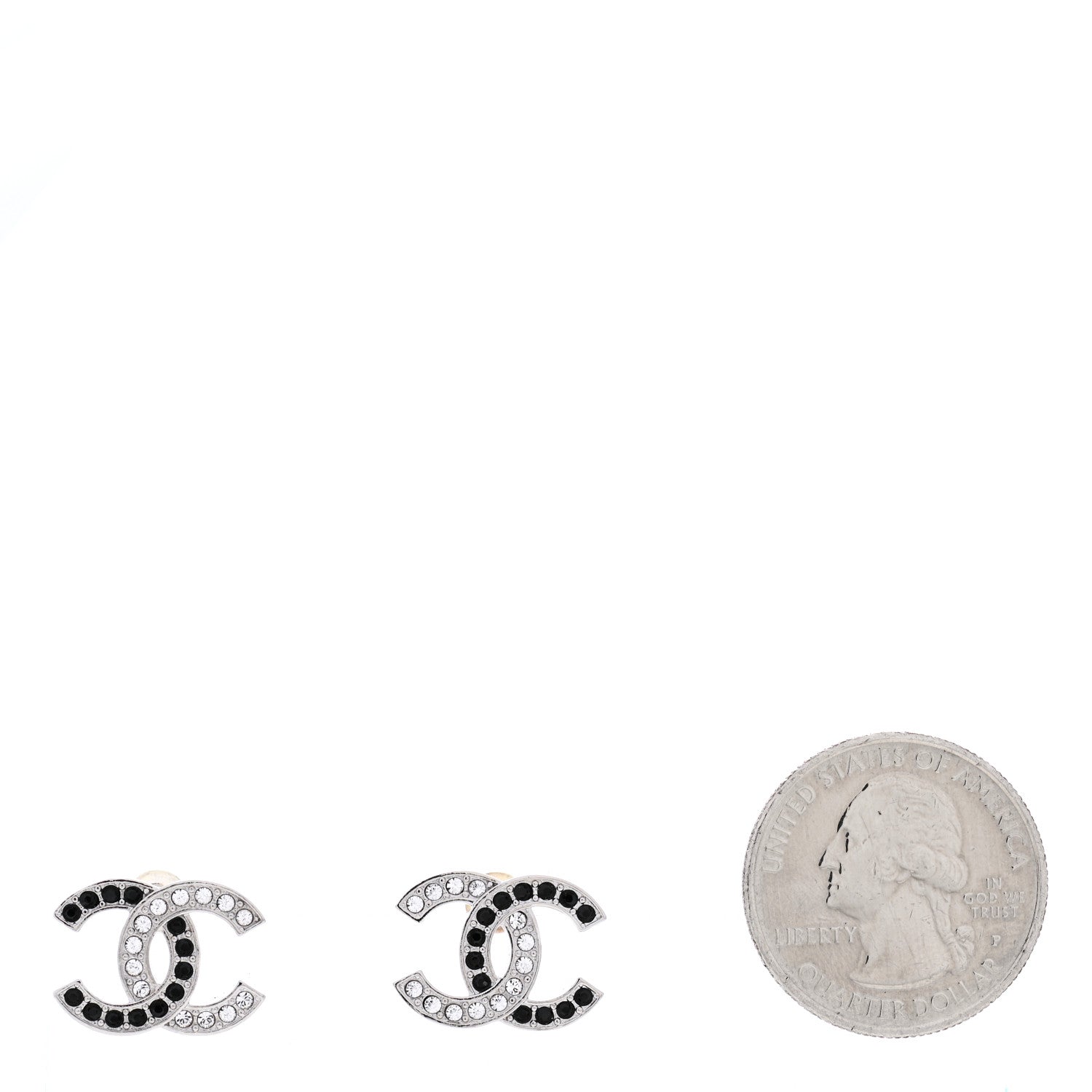 Chanel Crystal CC Earrings Silver Black 2 of 5