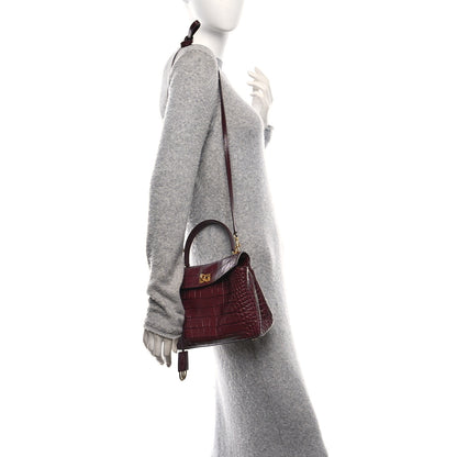 Balenciaga Shiny Calfskin Crocodile Embossed Mini Rodeo Top Handle Handbag Dark Burgundy 2 of 10