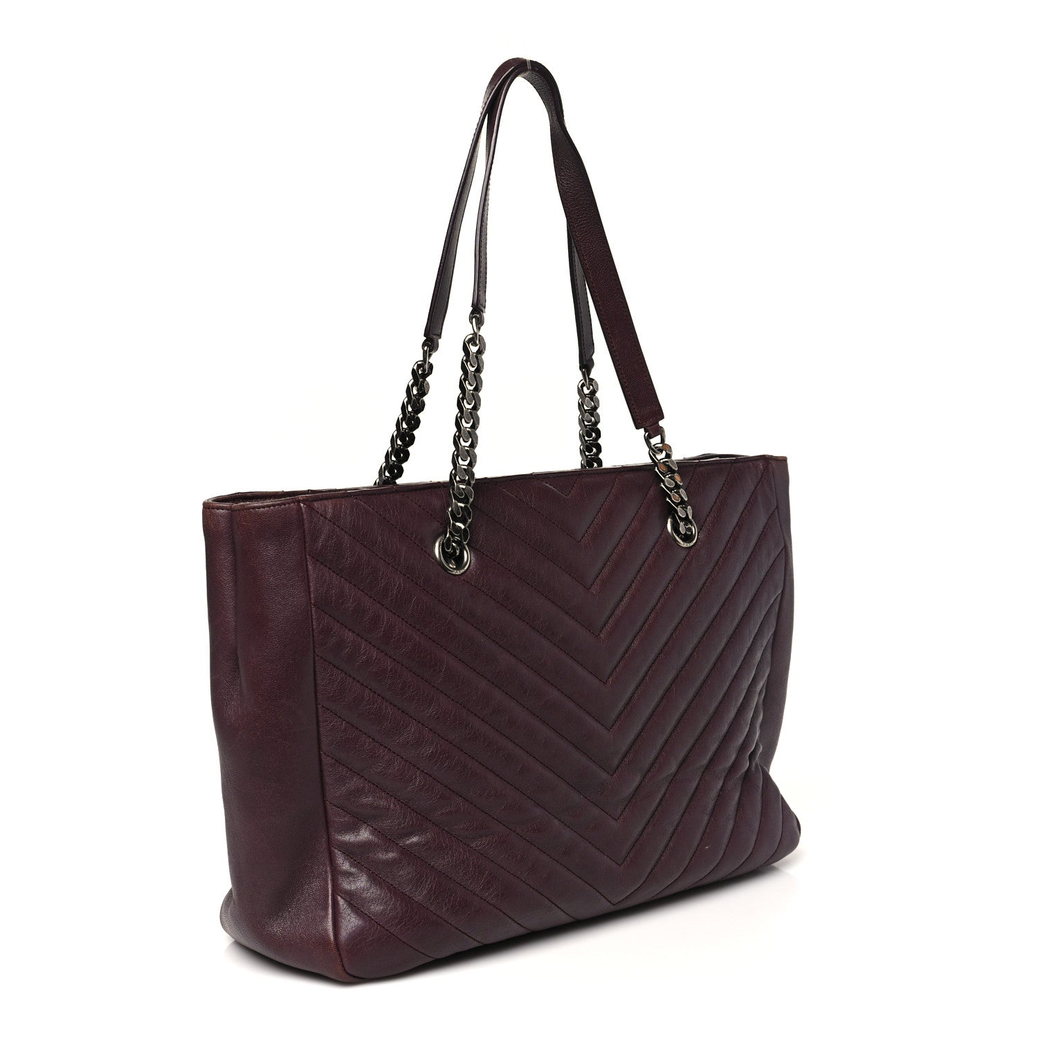 Saint Laurent Sheepskin Matelasse Chevron Large Monogram Shopping Bag Burgundy 3 of 9