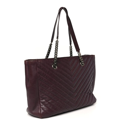 Saint Laurent Sheepskin Matelasse Chevron Large Monogram Shopping Bag Burgundy 3 of 9