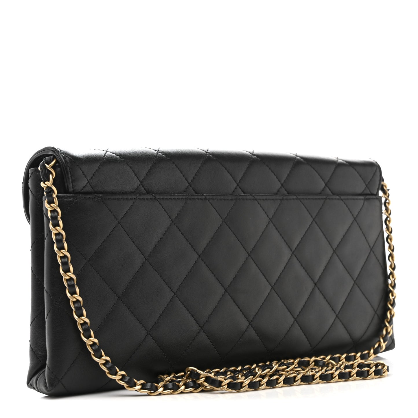Calfskin Quilted Enchained Clutch Black