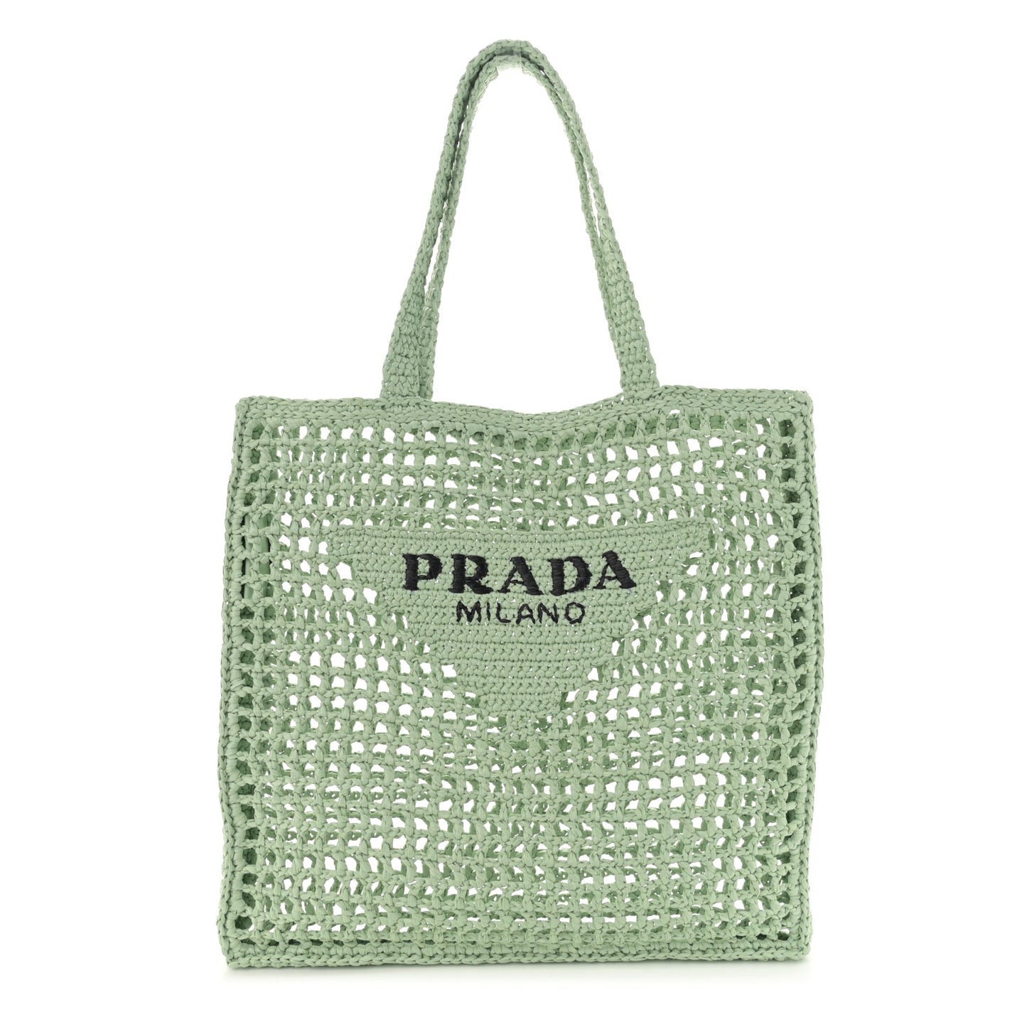 Yarn Raffia Effect Crochet Logo Embroidered Tote Bag Acqua
