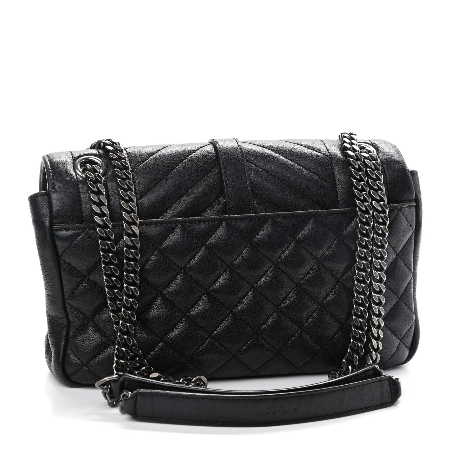 Sheepskin Tri-Quilt Monogram Medium College Bag Black