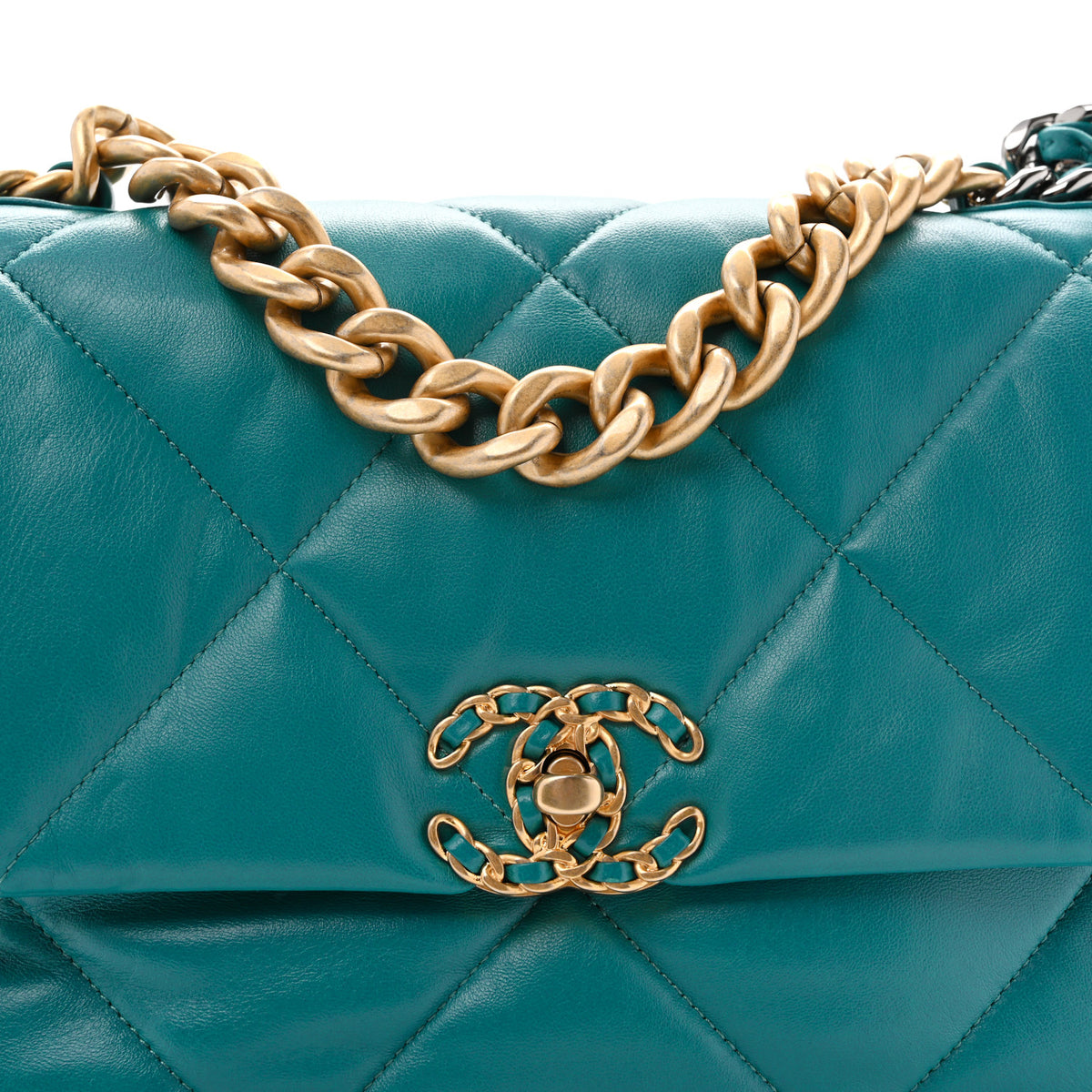 Chanel Lambskin Quilted Large Chanel 19 Flap Dark Green 6 of 10