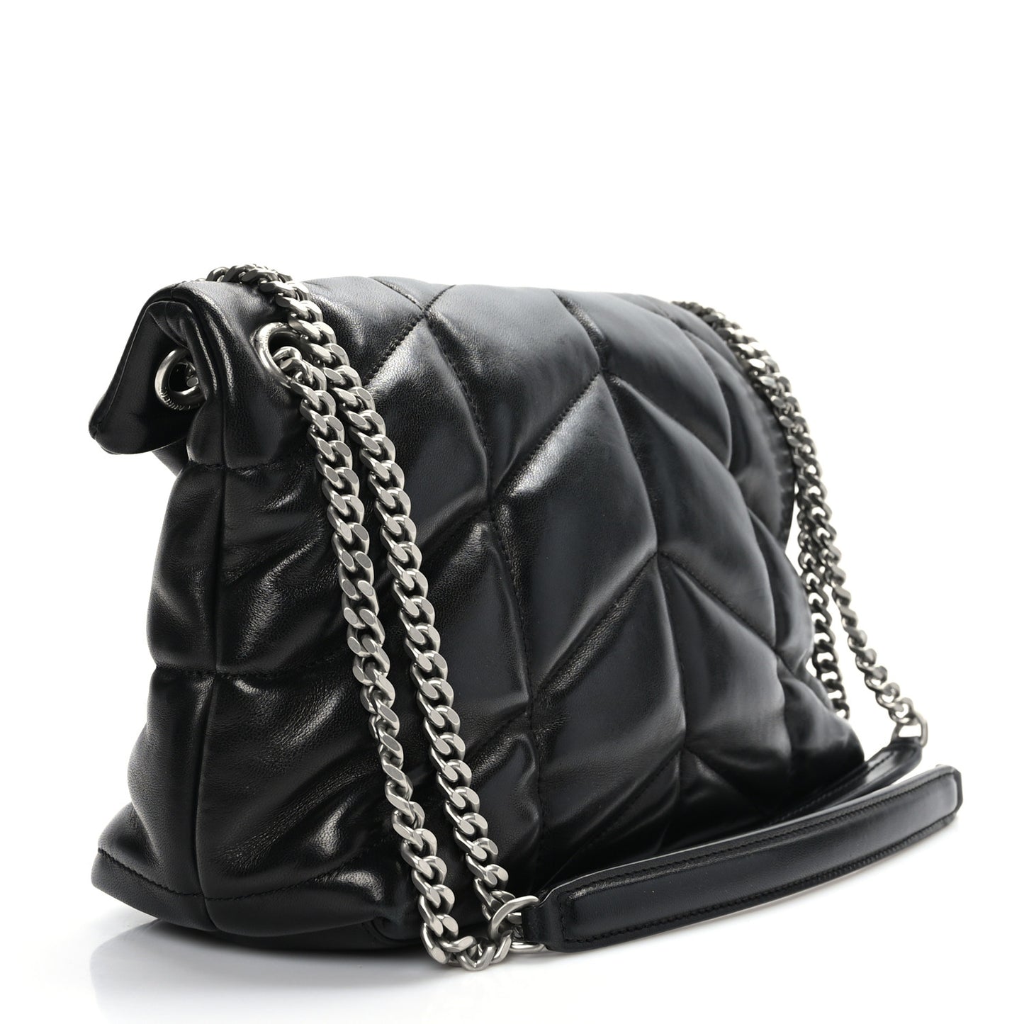 Lambskin Quilted Small Loulou Puffer Monogram Chain Satchel Black