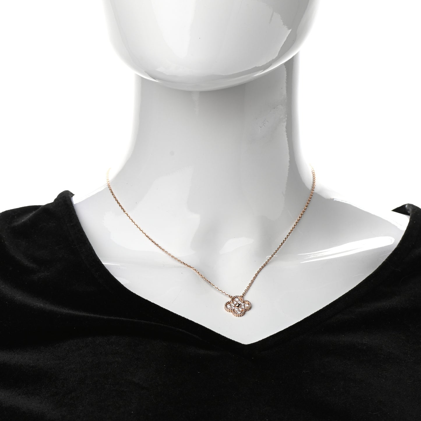 18K Rose Gold Diamond Vintage Alhambra Pendant Necklace