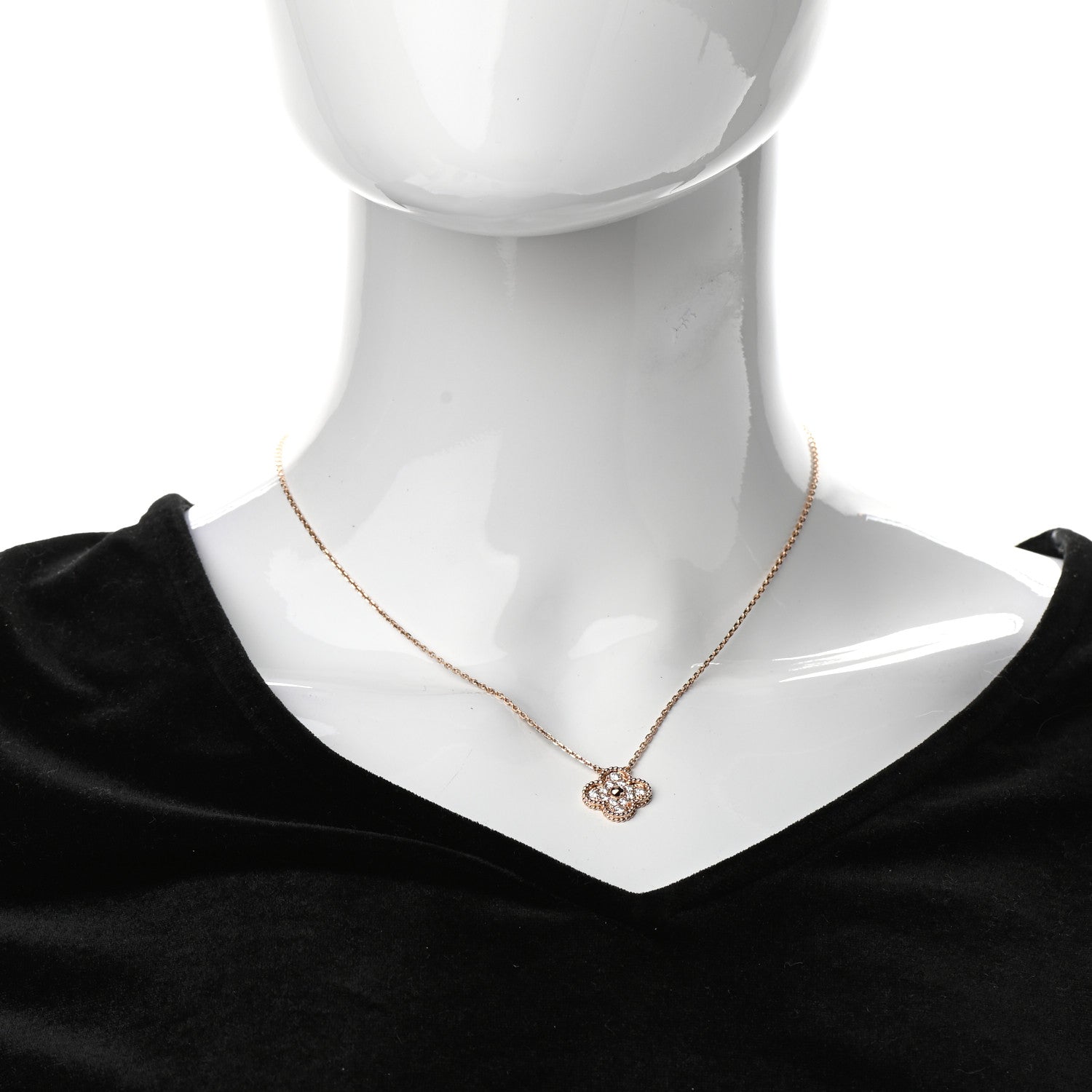 Van Cleef & Arpels 18K Rose Gold Diamond Vintage Alhambra Pendant Necklace 2 of 7