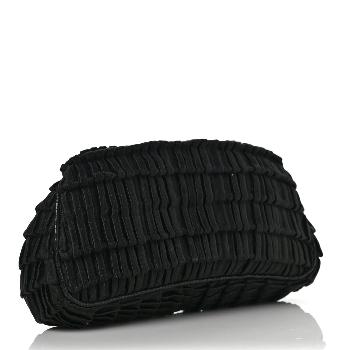 Satin Quilted Ruffle Borderline Clutch Black