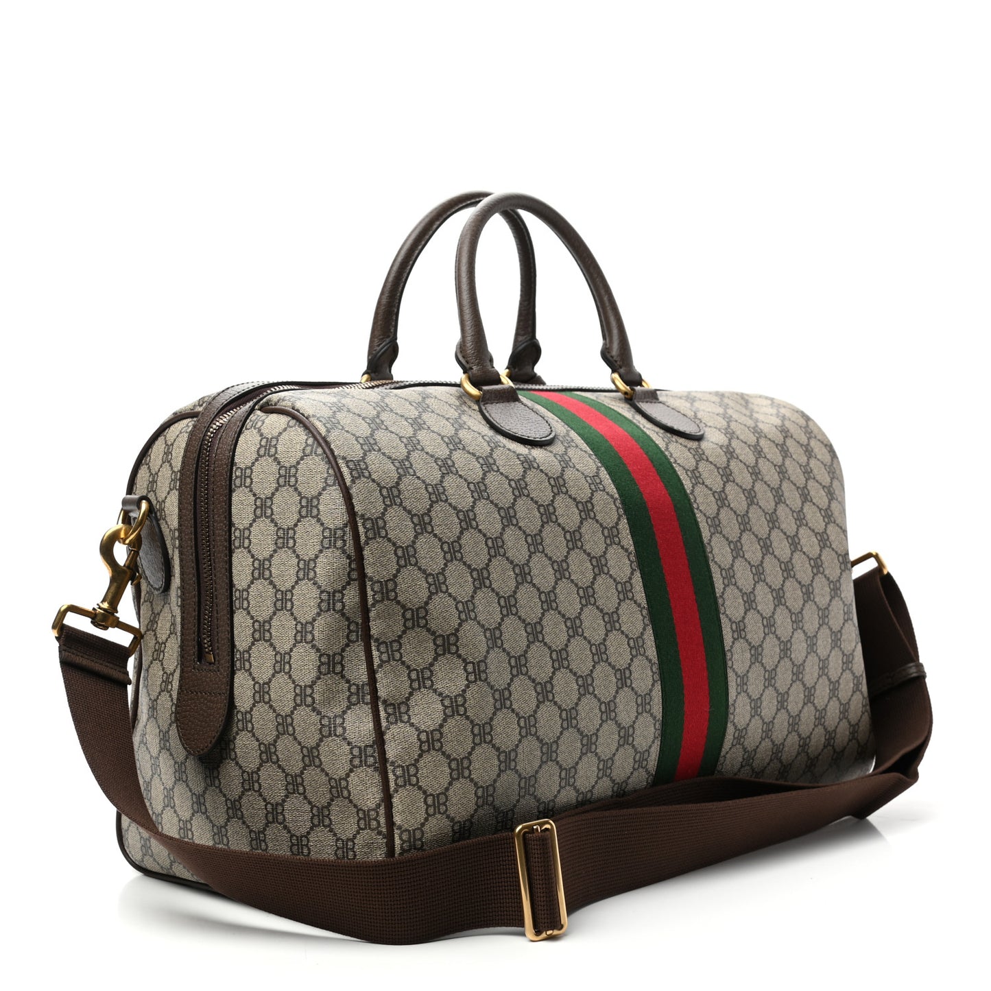 X BALENCIAGA BB Supreme Monogram Web Medium Ophidia Carry-On Duffle Bag Beige New Acero
