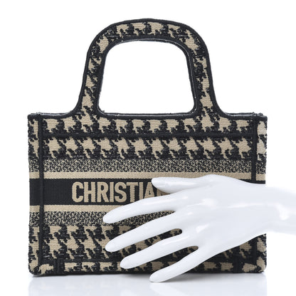Christian Dior Canvas Houndstooth Embroidered Mini Book Tote Black 2 of 9