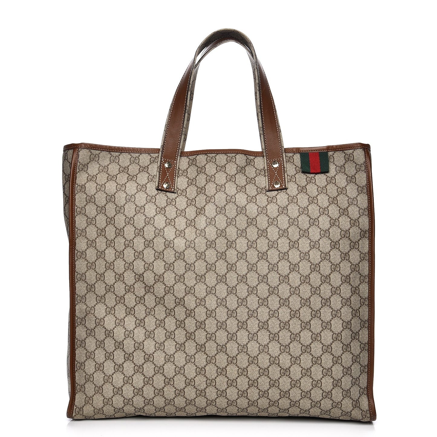 GG Plus Monogram Large Signature Web Loop Tote Brown