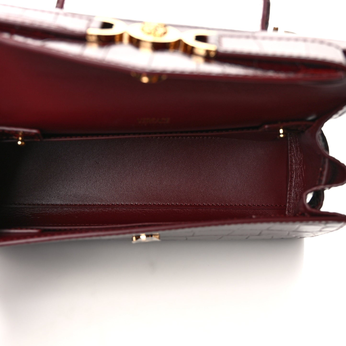 Calfskin Crocodile Embossed Small Medusa '95 Top Handle Bag Burgundy