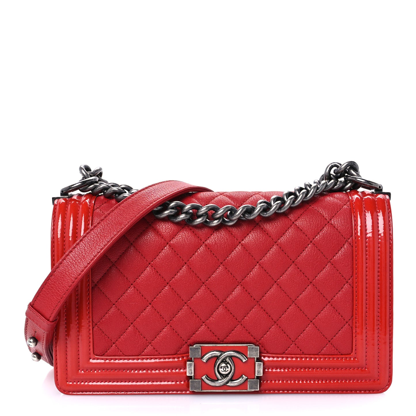 Goatskin Quilted Patent Medium Duo Boy Flap Red