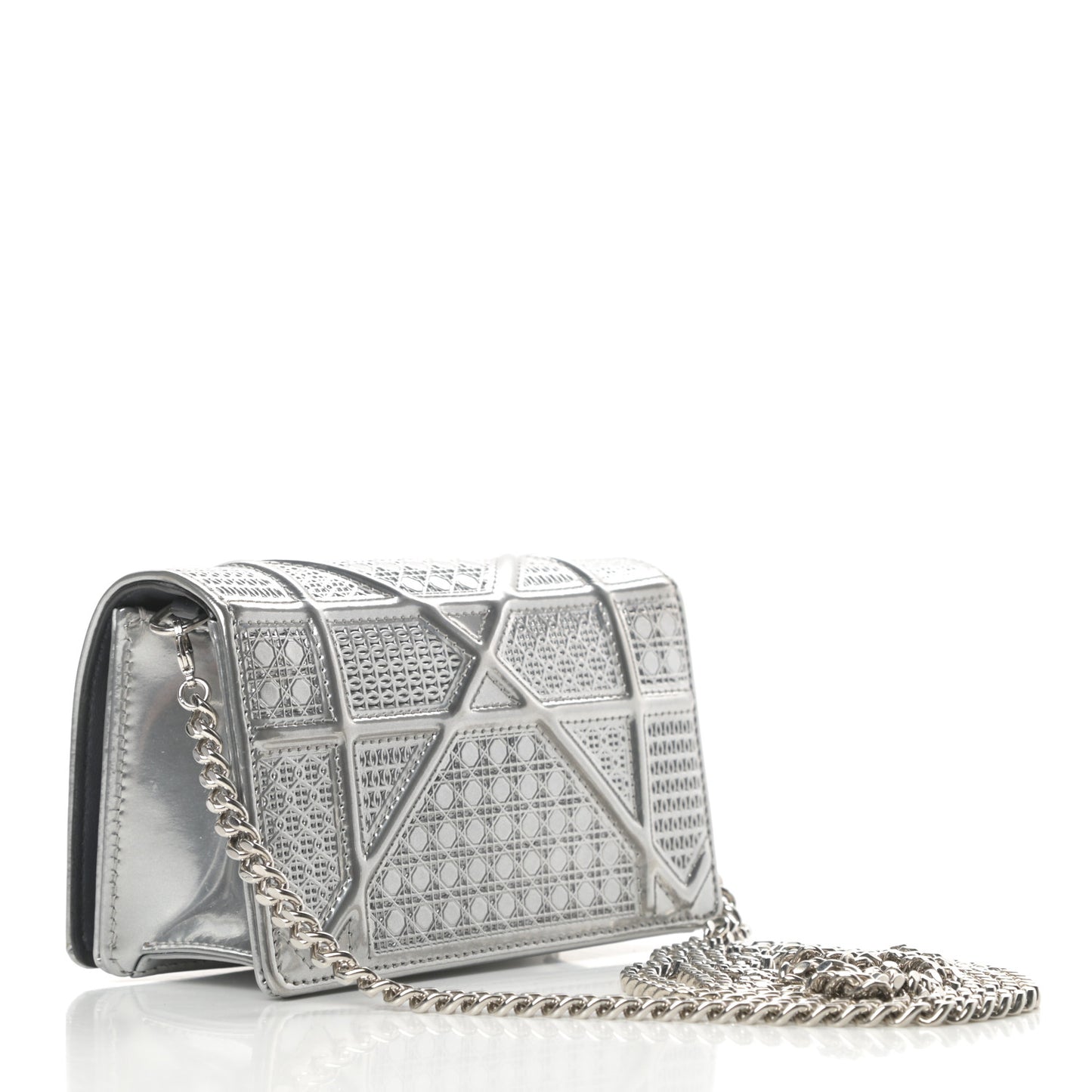 Metallic Patent Micro-Cannage Baby Diorama Flap Bag Silver