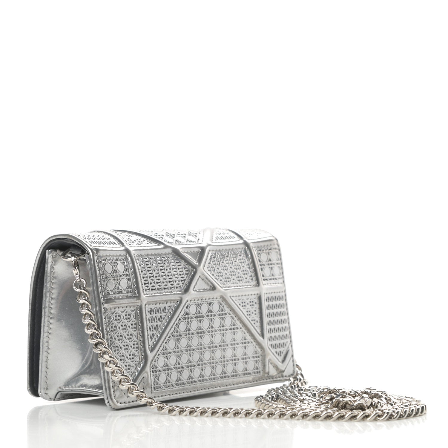Christian Dior Metallic Patent Micro-Cannage Baby Diorama Flap Bag Silver 3 of 12