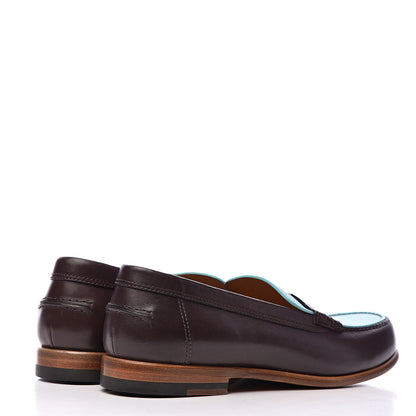 Hermes Calfskin Epsom Womens Kennedy Loafers 38.5 Tabac Bleu Atoll 4 of 15