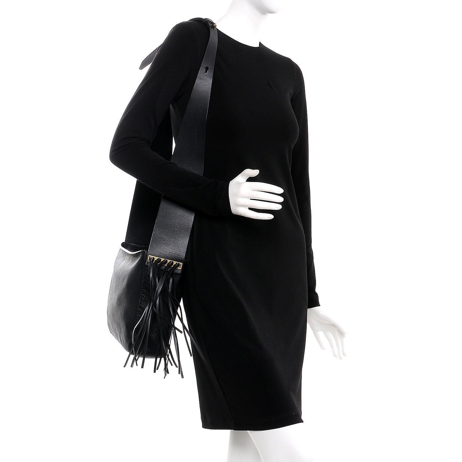 Lanvin Calfskin Tribale Fringe Shoulder Bag Black 2 of 8