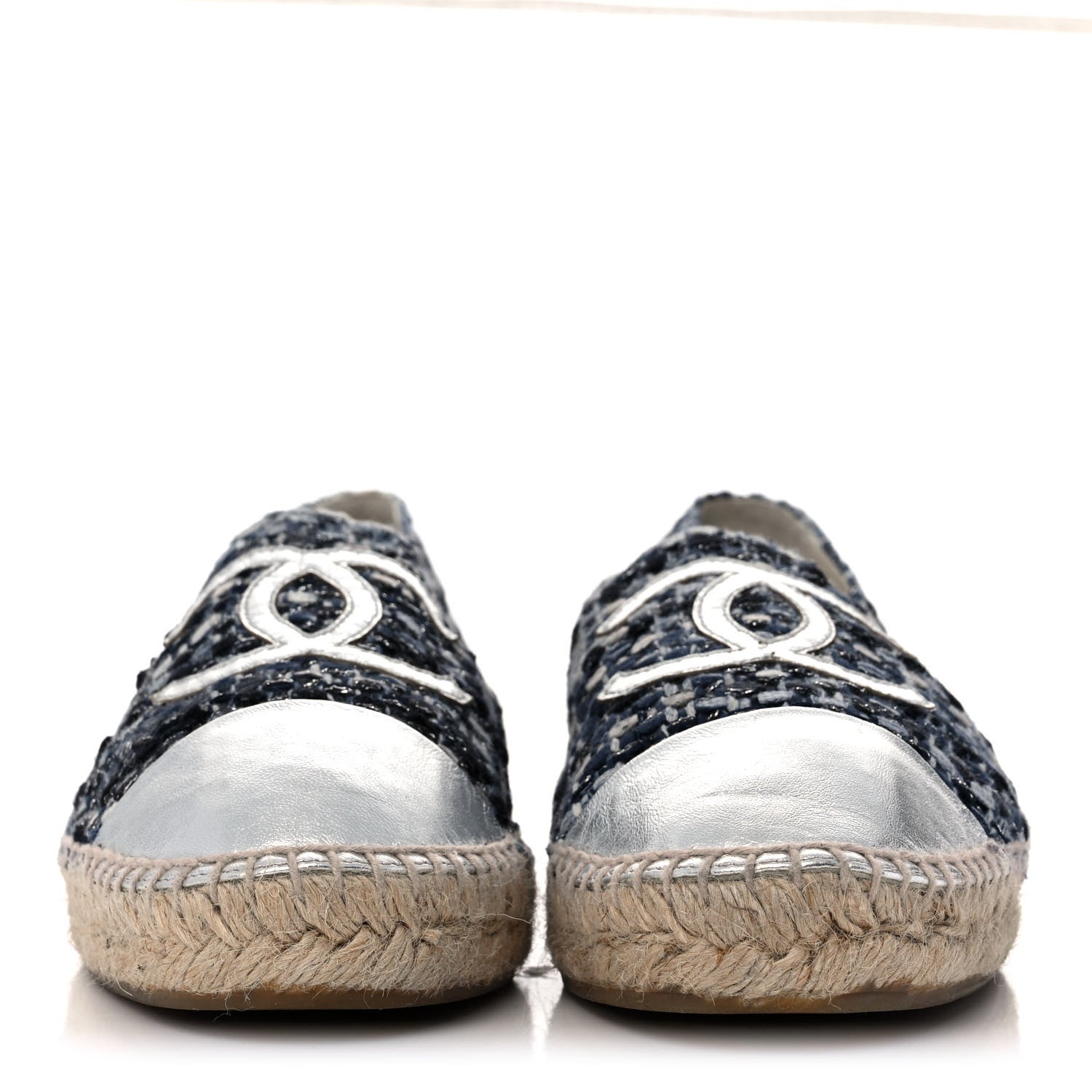 Chanel Metallic Tweed Lambskin CC Espadrilles 42 Blue Black Silver 2 of 11