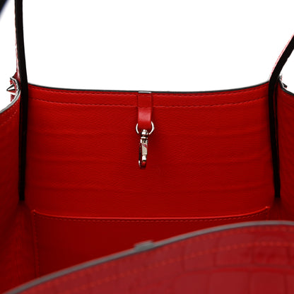 Christian Louboutin Crocodile Embossed Calfskin Spiked Small Cabarock Shopper Tote Red 7 of 10