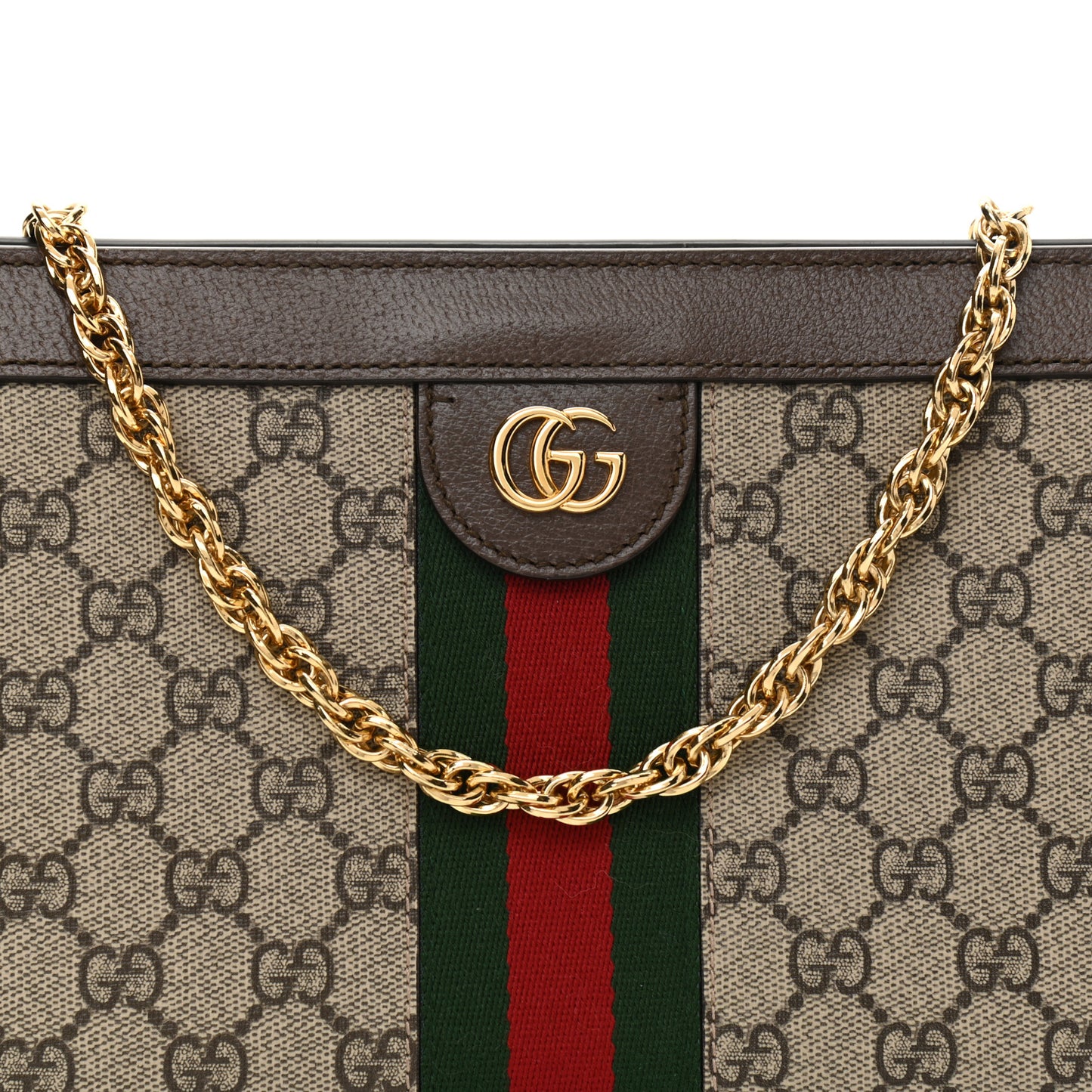 GG Supreme Monogram Web Small Ophidia Chain Shoulder Bag Brown