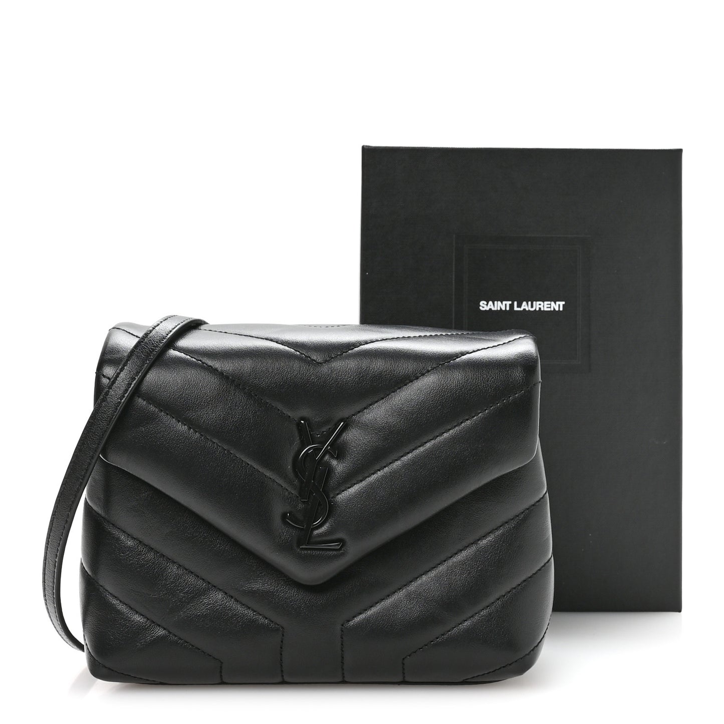 Calfskin Y Quilted Monogram Monochrome Toy Loulou Crossbody Bag Black