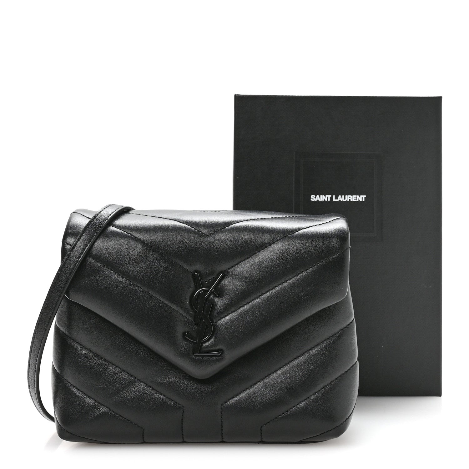 Saint Laurent Calfskin Y Quilted Monogram Monochrome Toy Loulou Crossbody Bag Black 11 of 11