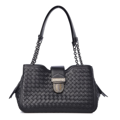 Bottega Veneta Nappa Intrecciato Chain Shoulder Bag Black 2 of 11
