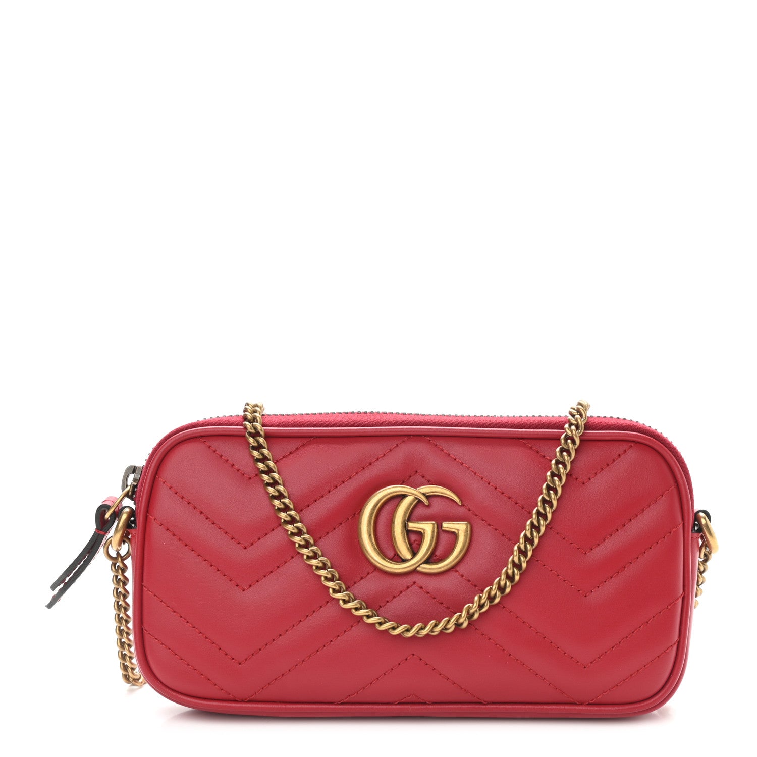 Gucci Calfskin Matelasse Mini GG Marmont Chain Crossbody Bag Hibiscus Red 1 of 9