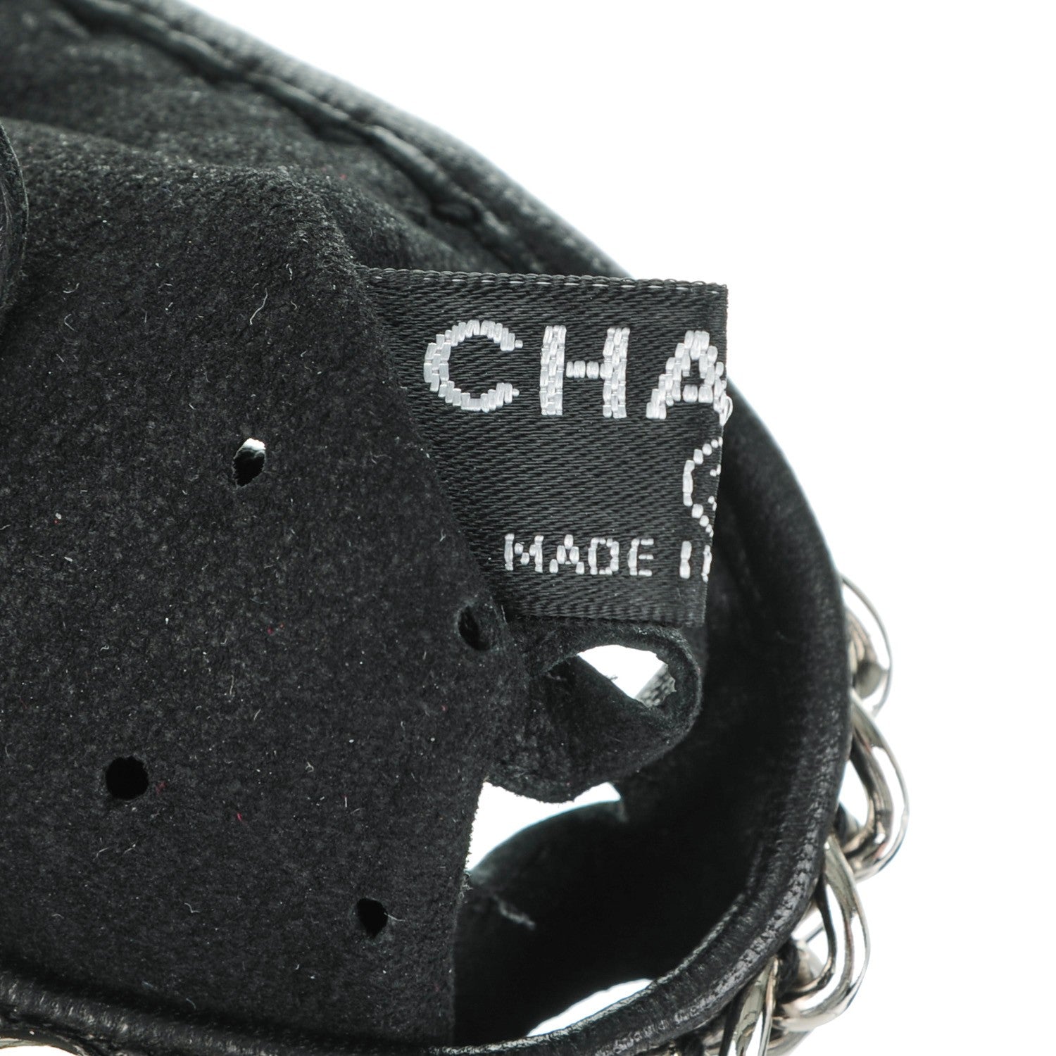 Chanel Lambskin Perforated Fingerless Chain CC Gloves 7.5 Black 4 of 10
