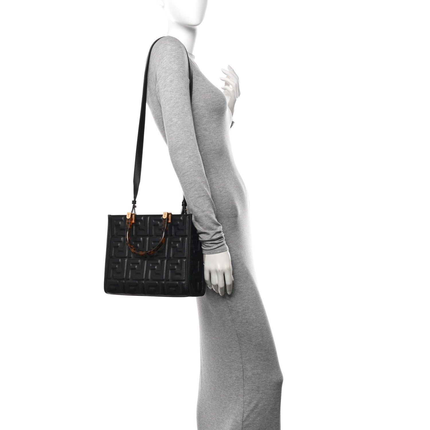 Fendi Vitello Plexiglass FF Embossed Small Fendi Sunshine Shopper Tote Black 2 of 10