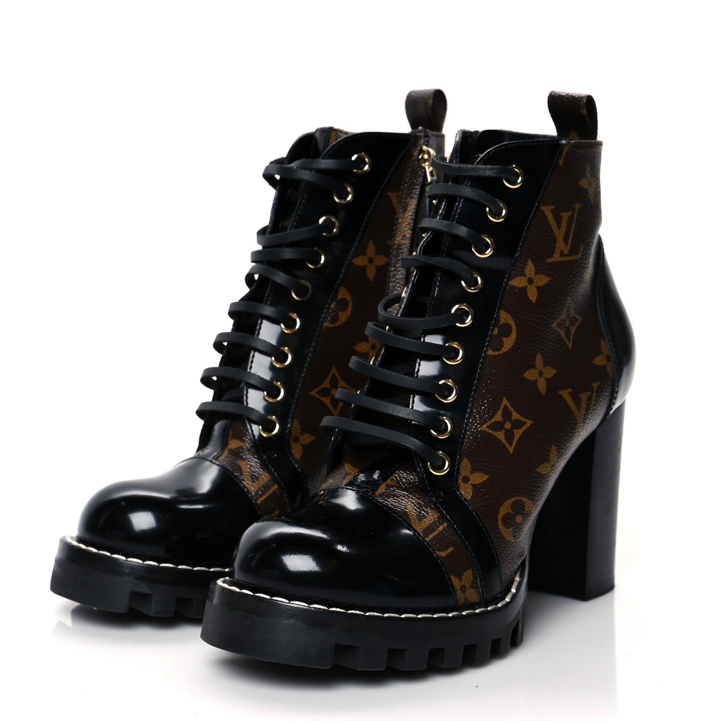 Patent Calfskin Monogram Star Trail Ankle Boots 37.5 Black