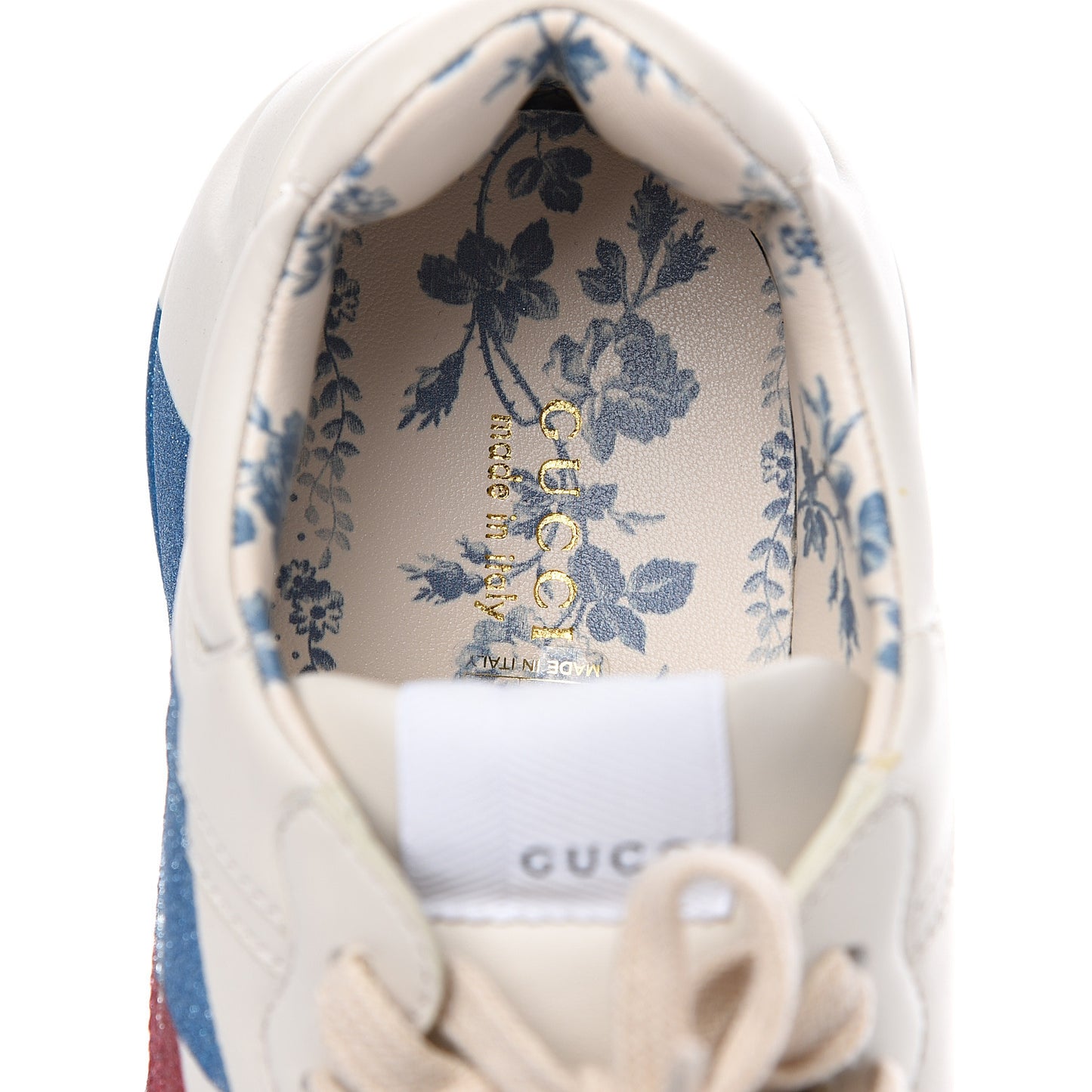 Calfskin Glitter Web Print Womens Rhyton Sneakers 39 Mystic White
