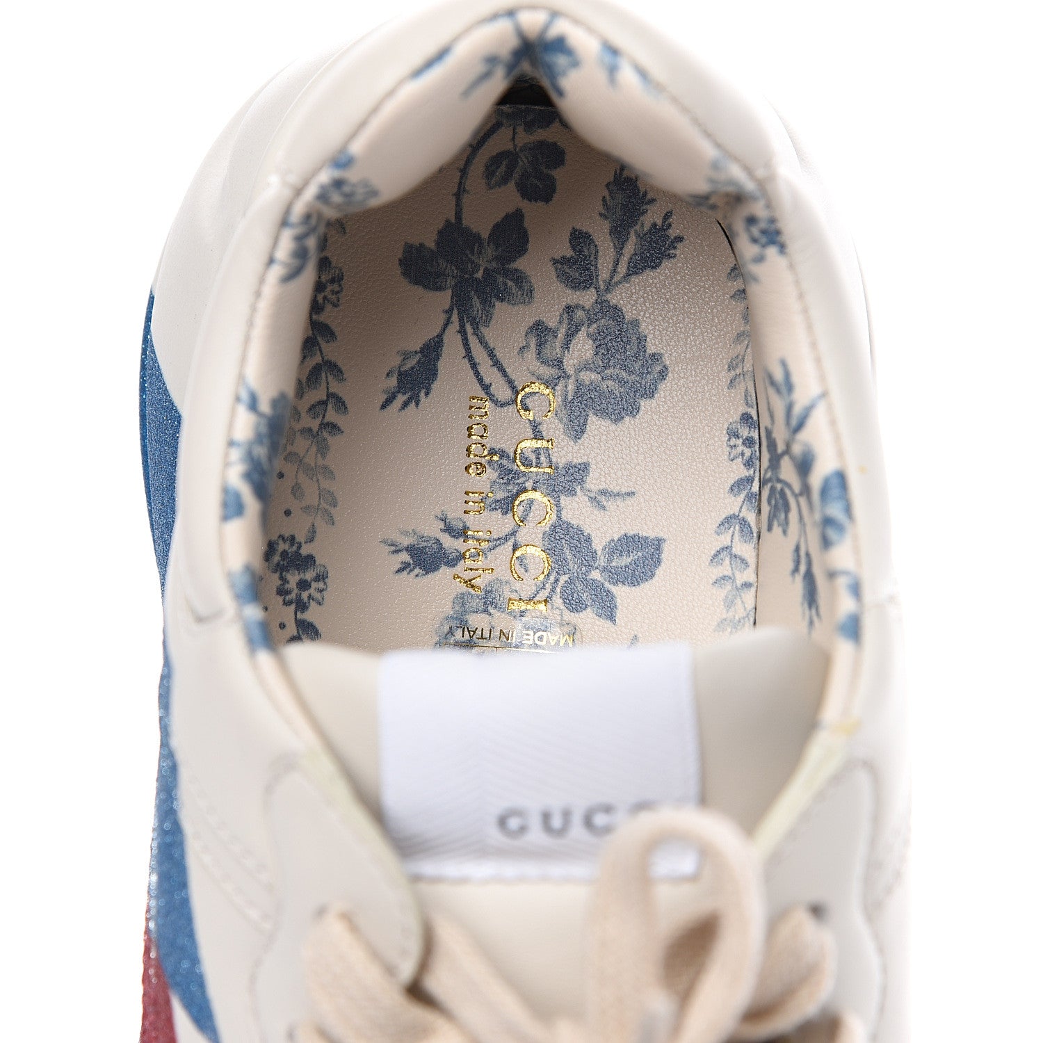 Gucci Calfskin Glitter Web Print Womens Rhyton Sneakers 39 Mystic White 7 of 8