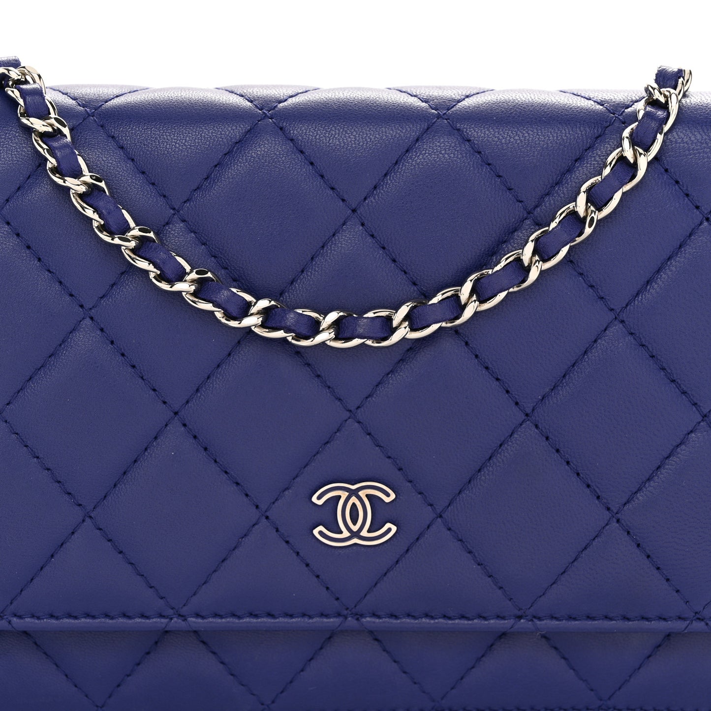 Lambskin Quilted Wallet On Chain WOC Blue Blue