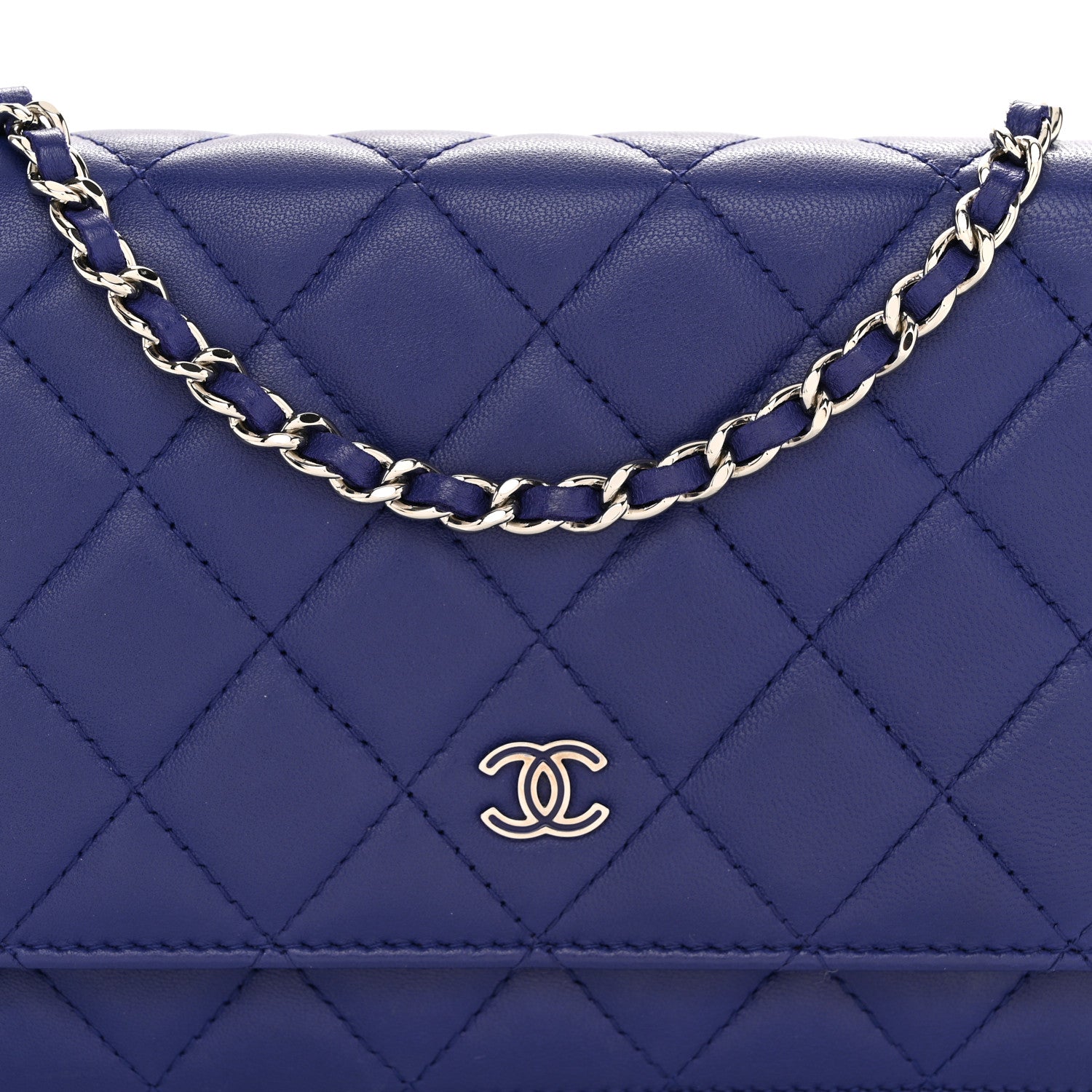 Chanel Lambskin Quilted Wallet On Chain WOC Blue Blue 6 of 12