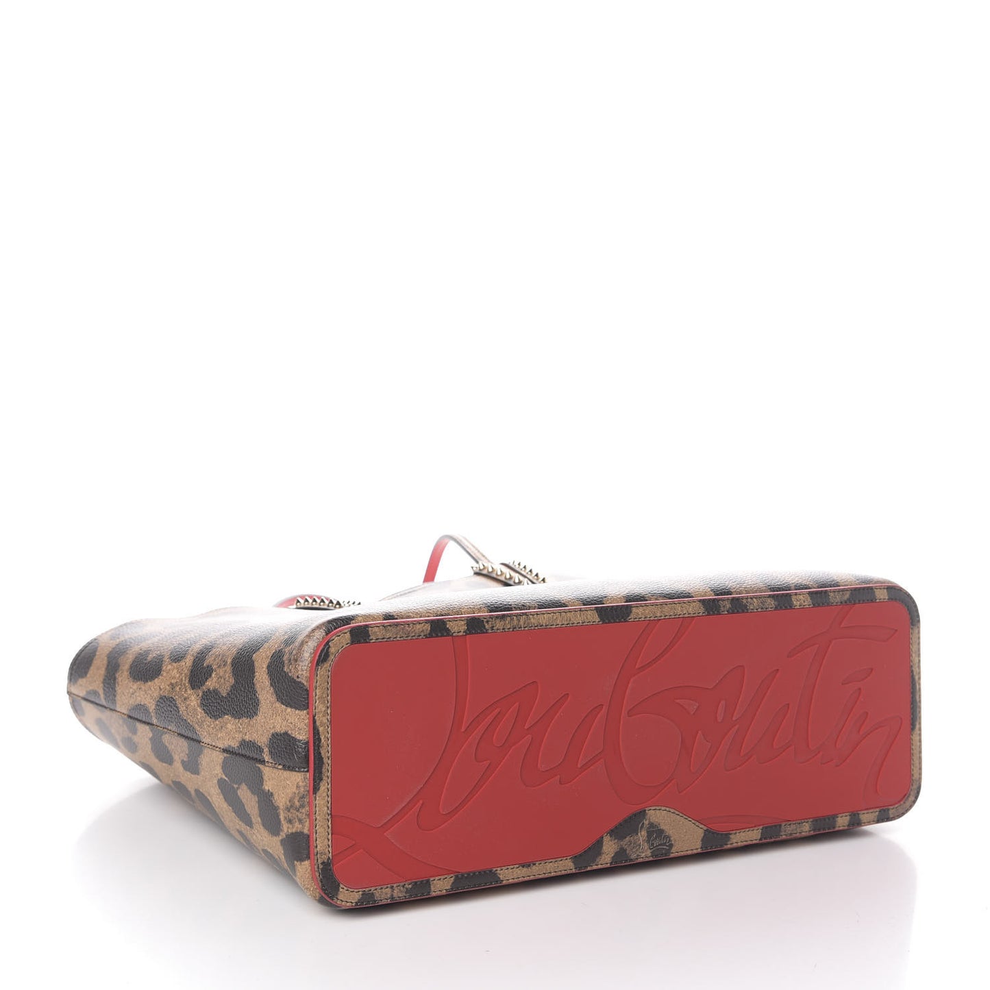Calfskin Leopard Print Spikes East West Cabata Tote Brown