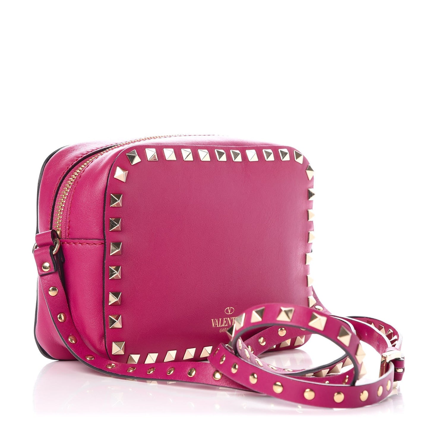 Calfskin Rockstud Camera Crossbody Bag Fuchsia
